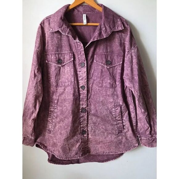 ZENANA Tops - EUC LIKE NEW ZENANA ACID WASH AUBERGINE LONGSLEEVES BUTTONED SHIRT SIZE M